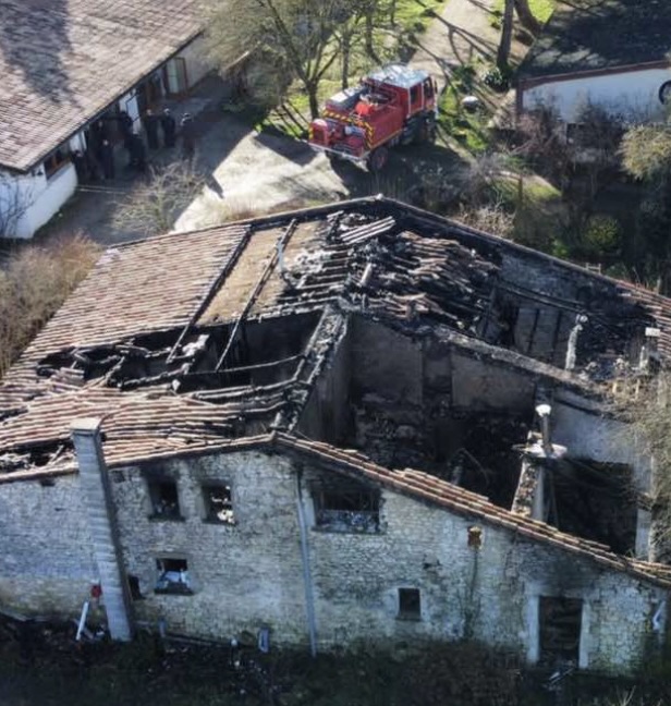 The Purple Cloud building in Lower Hamlet, Plum Village, is seen after the fire.