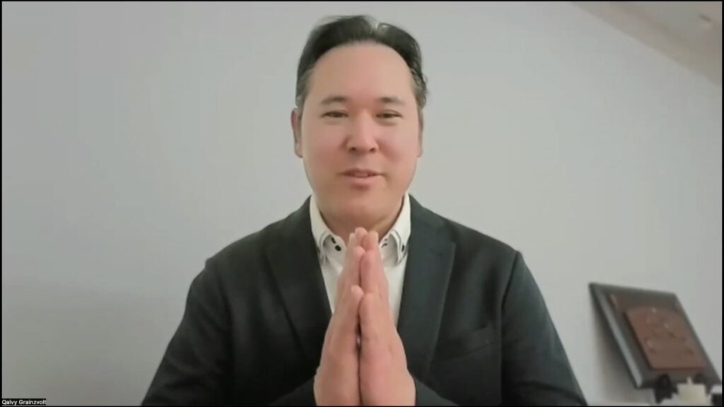 Qalvy Grainzvolt leading Lion's Roar weekly meditation in April 2026.